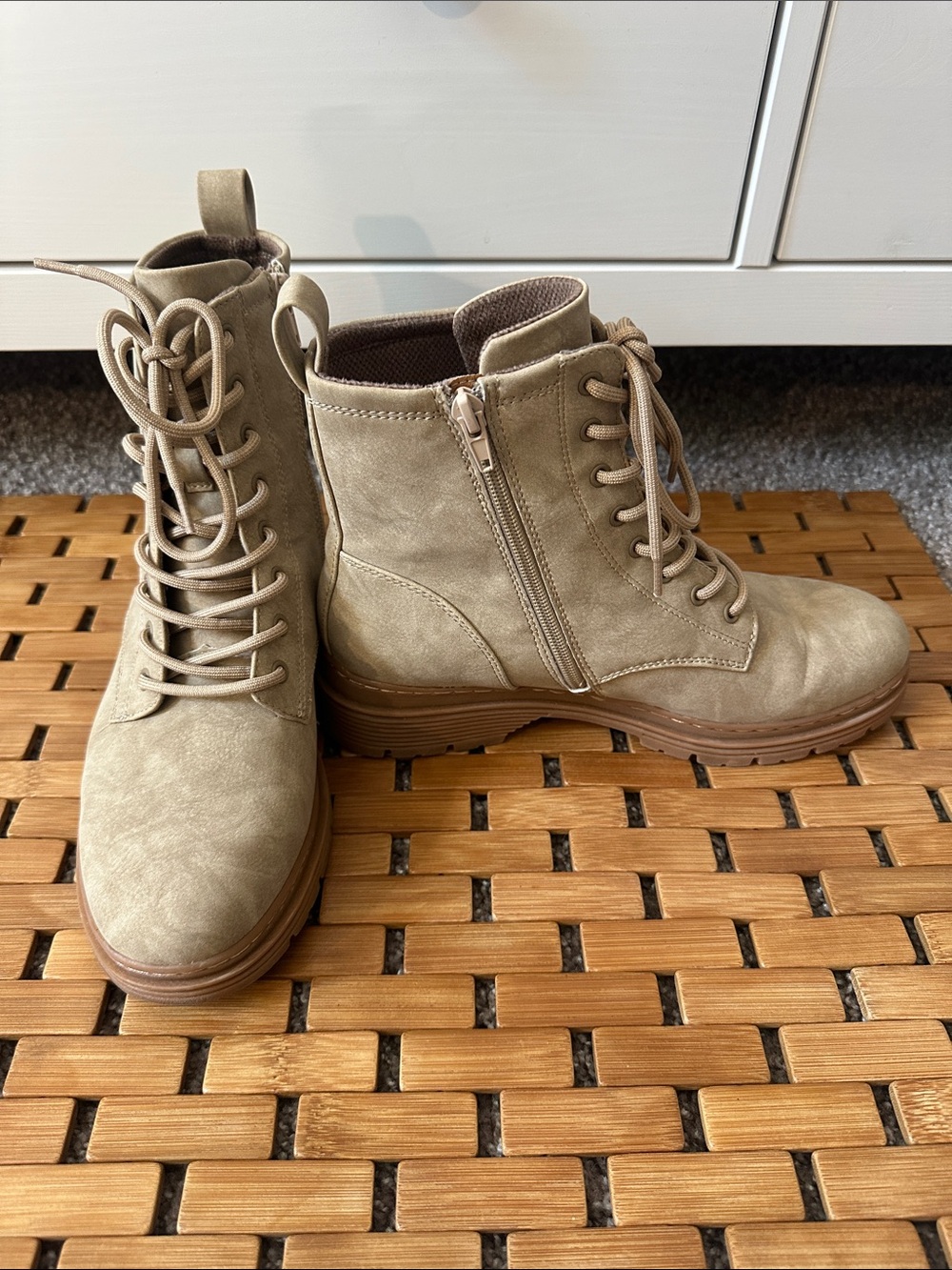 boc Lace-Up Side-Zip Ankle Boots in Light Taupe